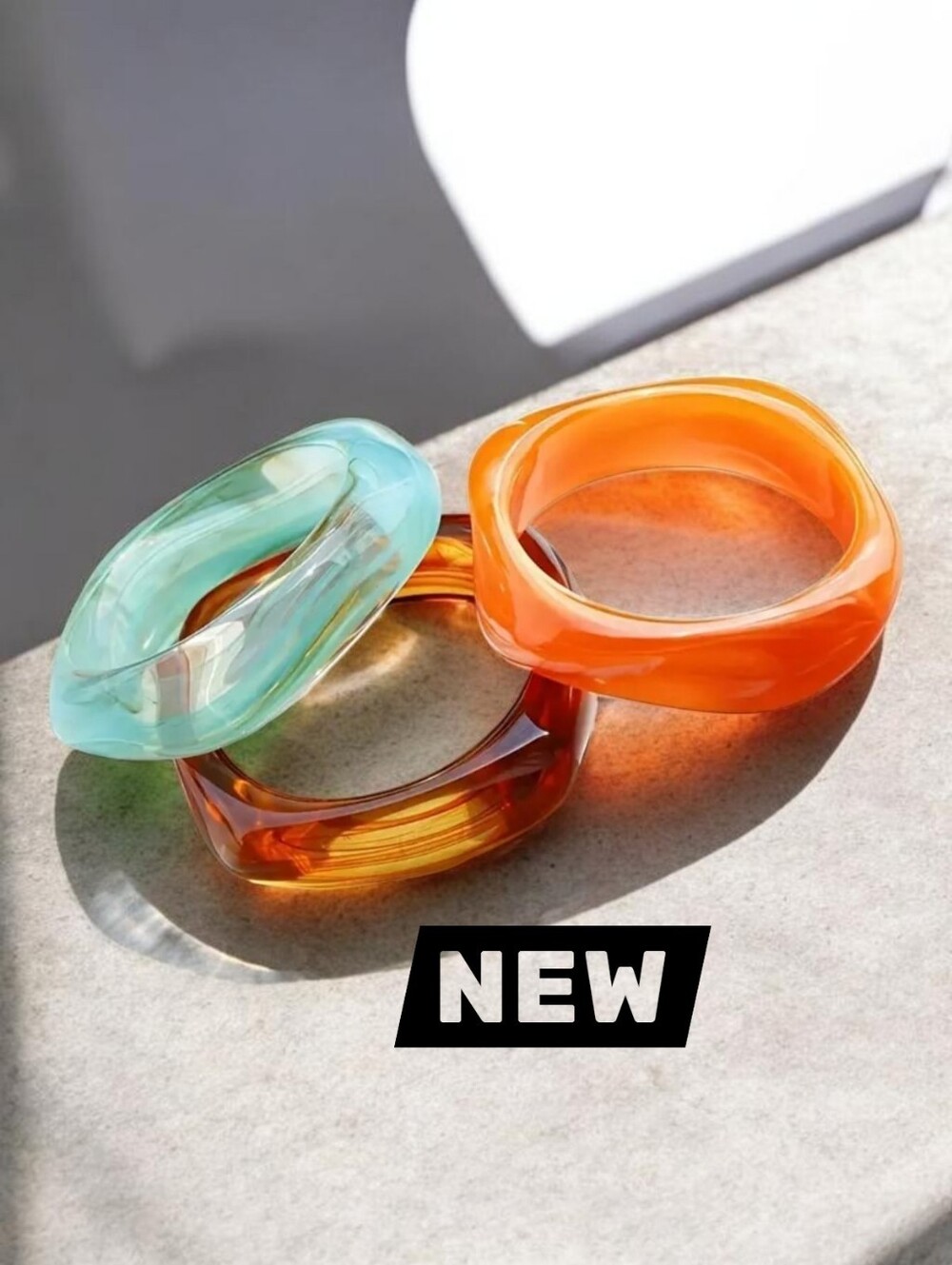 New Set of 3 Chunky Boho Acrylic Bangles Irregular Geometric